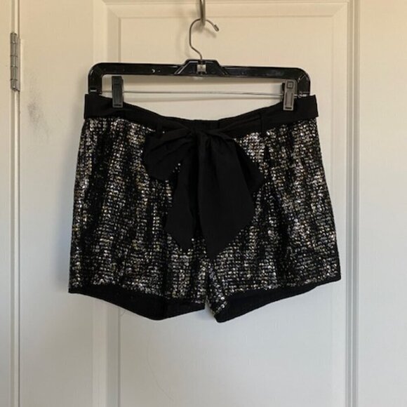 NWT BCBG Max Azria Black Sparkly Sequin Shorts Satin Bow Tie Sz XS - Picture 3 of 10